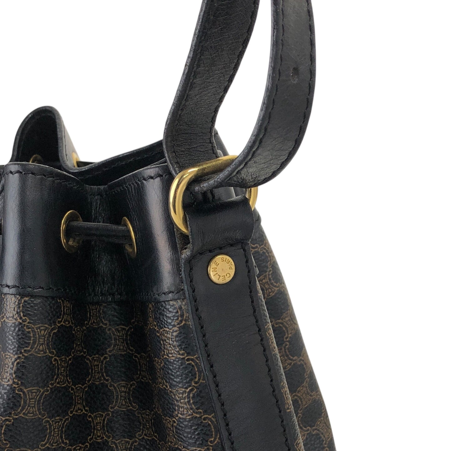 CELINE Macadam Blason Drawstring Shoulder bag Black Vintage mujneu