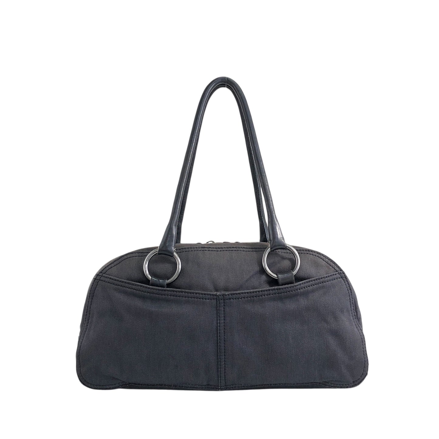 PRADA Triangle Logo Front Pocket Small Boston bag Handbag Black Vintage 7uz66d