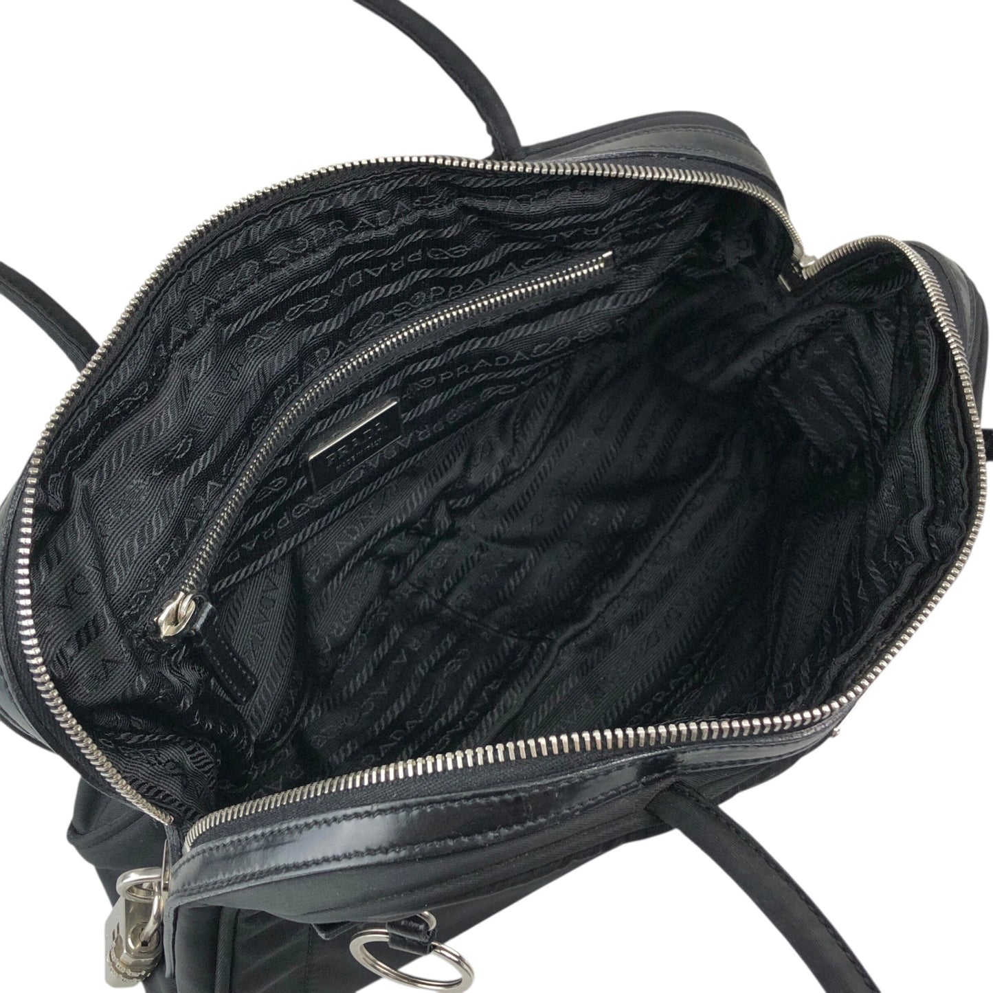 PRADA Tessuto Triangle Logo Front Pocket Small Boston bag Handbag Black Vintage gips8j