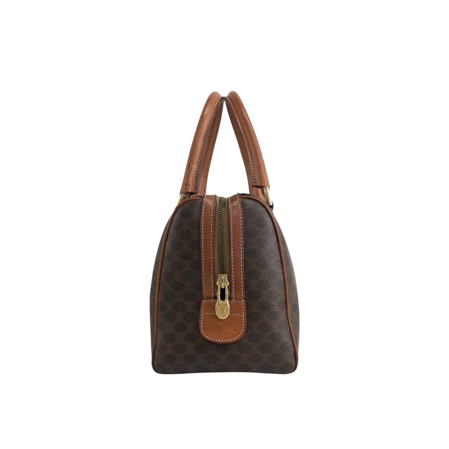 CELINE Macadam Blason Small Boston bag Handbag Brown Vintage akh2uk