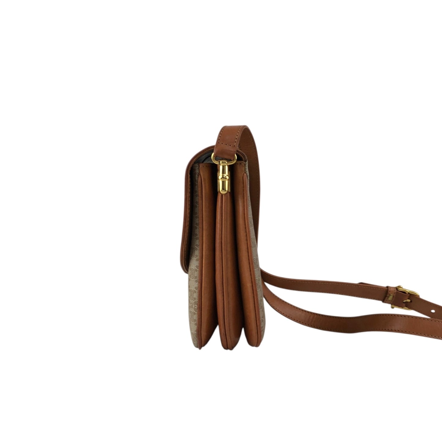 CELINE Macadam Front Buckle Shoulder bag Beige Vintage ezjmir
