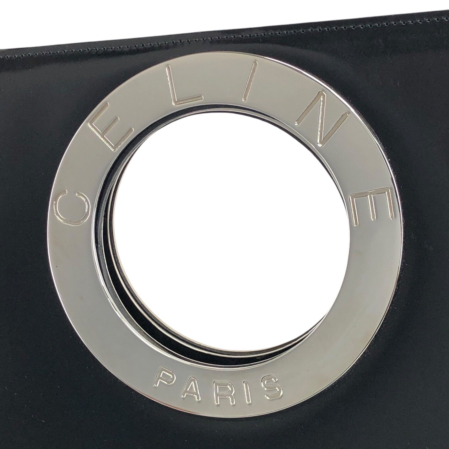 CELINE Circle Logo Handbag Black Vintage unm36f