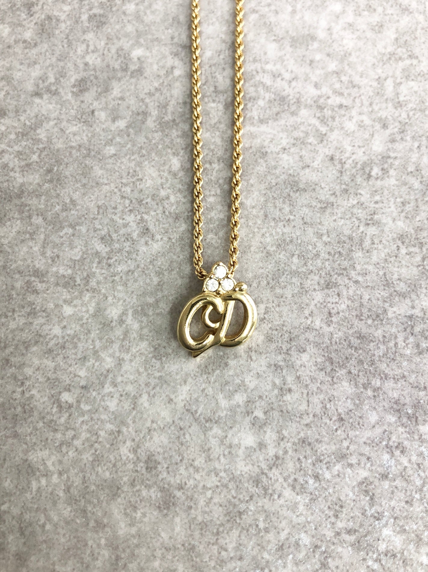 Christian Dior CD 標誌寶石項鍊金色復古 y4muz6