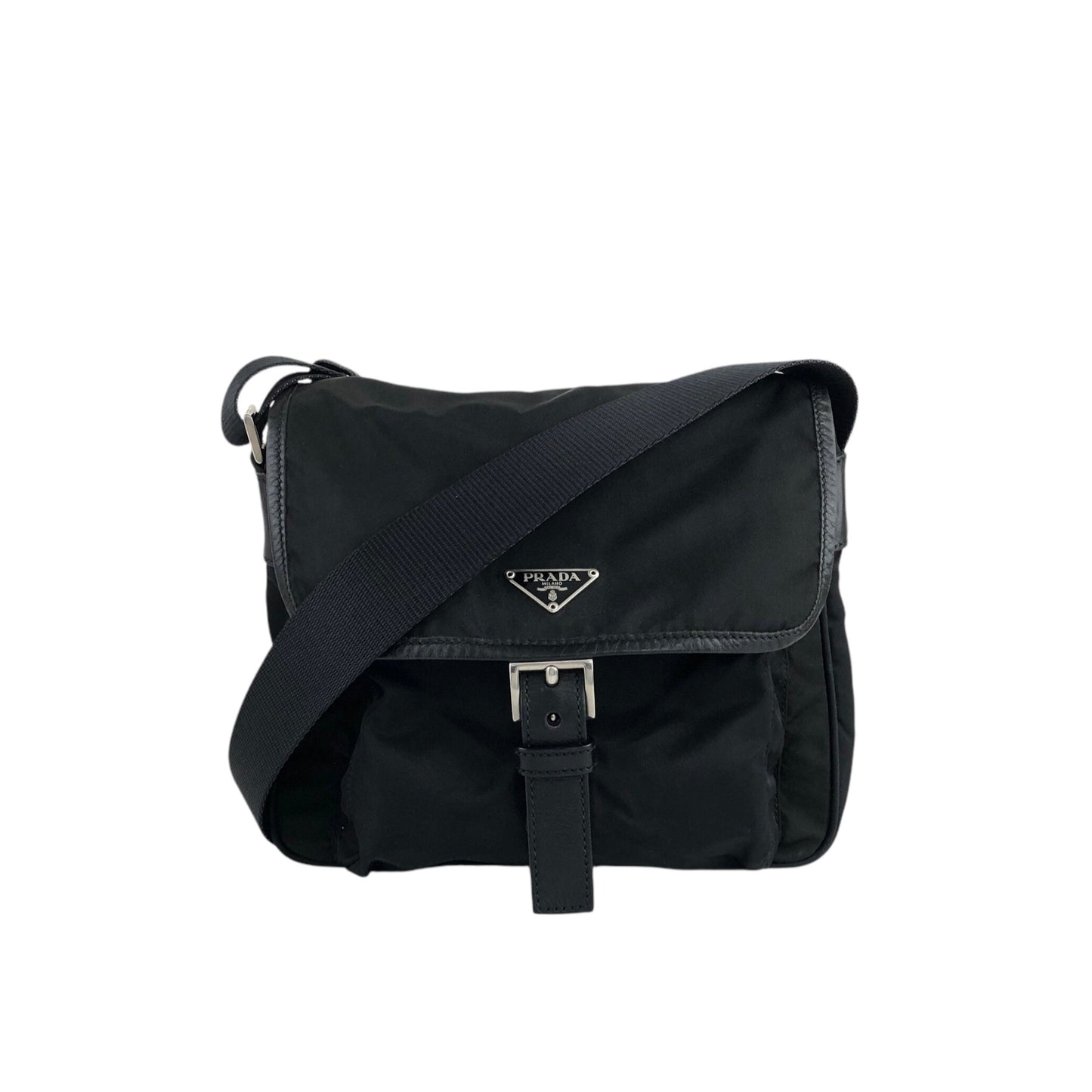 PRADA Triangle Logo Front Buckle Shoulder bag Black Vintage bshy4h