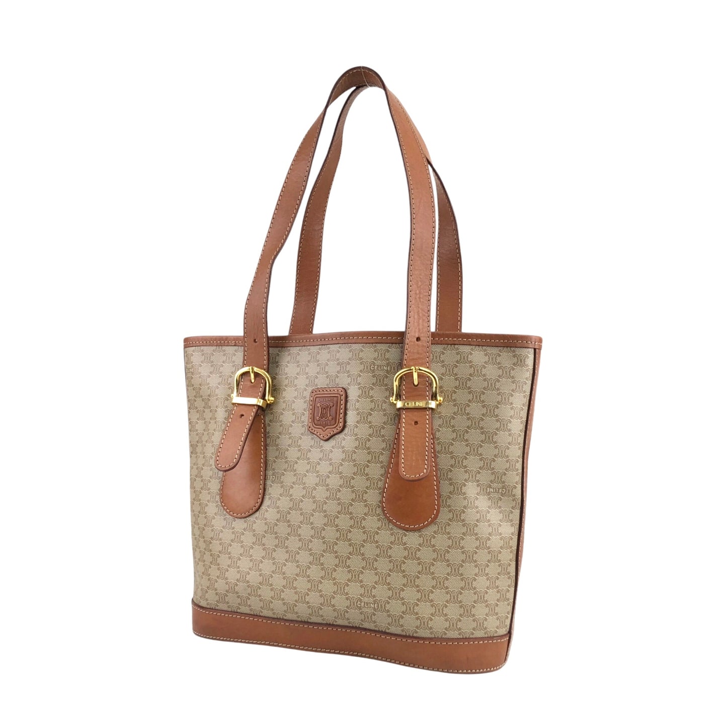 CELINE Macadam Blason Handbag Totebag Beige Vintage dvaj7z