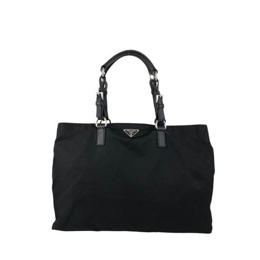 PRADA Triangle Logo Handbag Totebag Black Vintage ezvjia