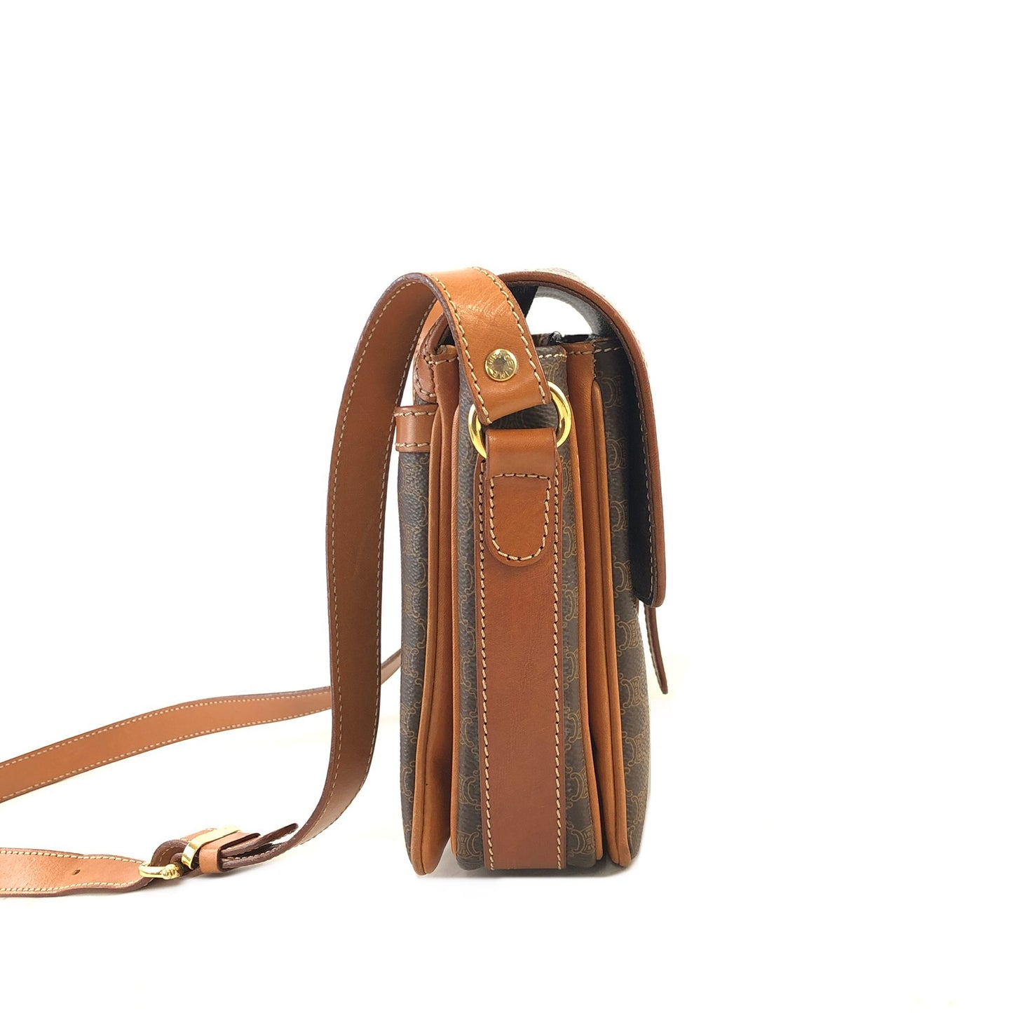CELINE Macadam Blason Front Buckle Shoulder bag Brown Vintage cju27m
