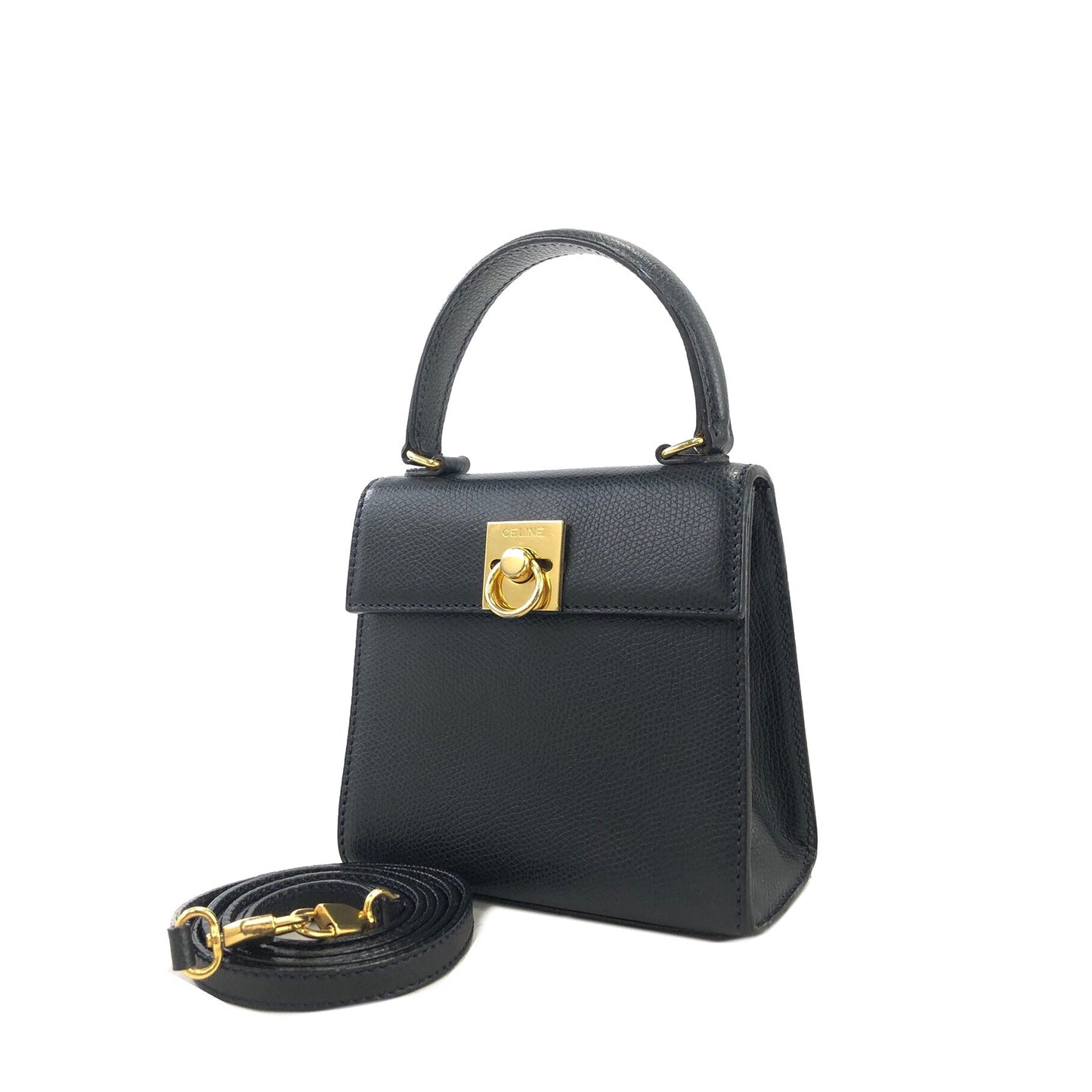 CELINE Gancini Gancini Leather Two-way Handbag Shoulder bag Navy Vintage kkhrd5