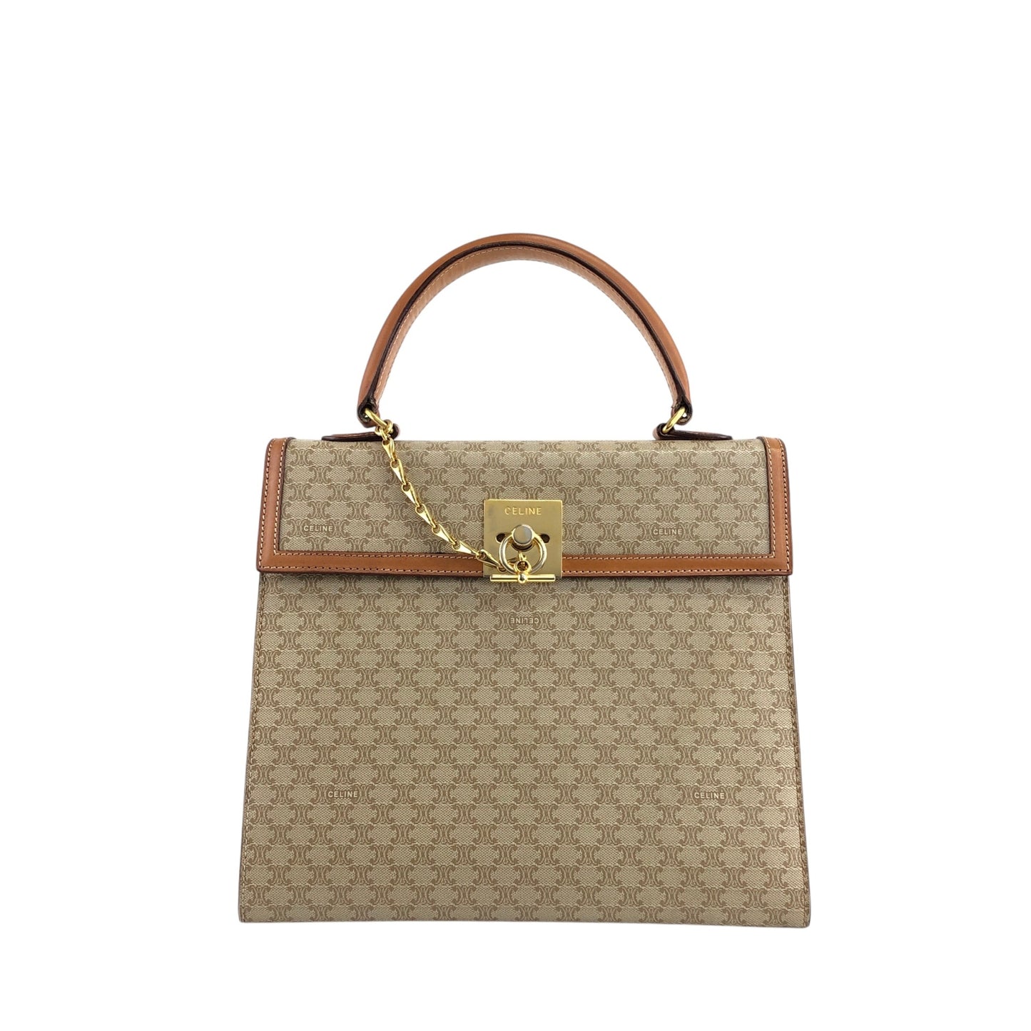 CELINE Macadam Gancini Top Handle Handbag Beige Vintage 7t3nty