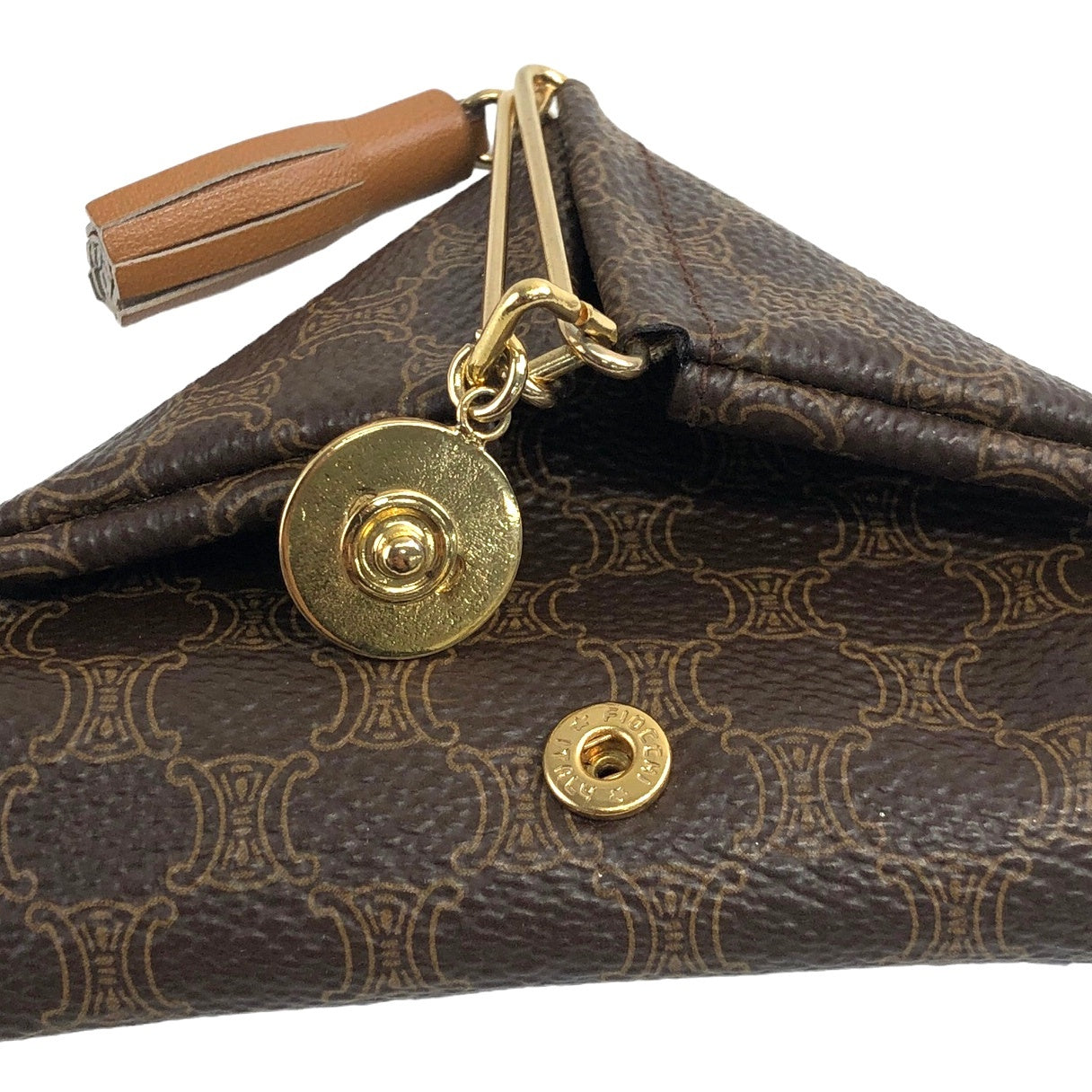 CELINE Macadam Horse Carriage Triangle Coin Purse Brown Vintage wgai4s