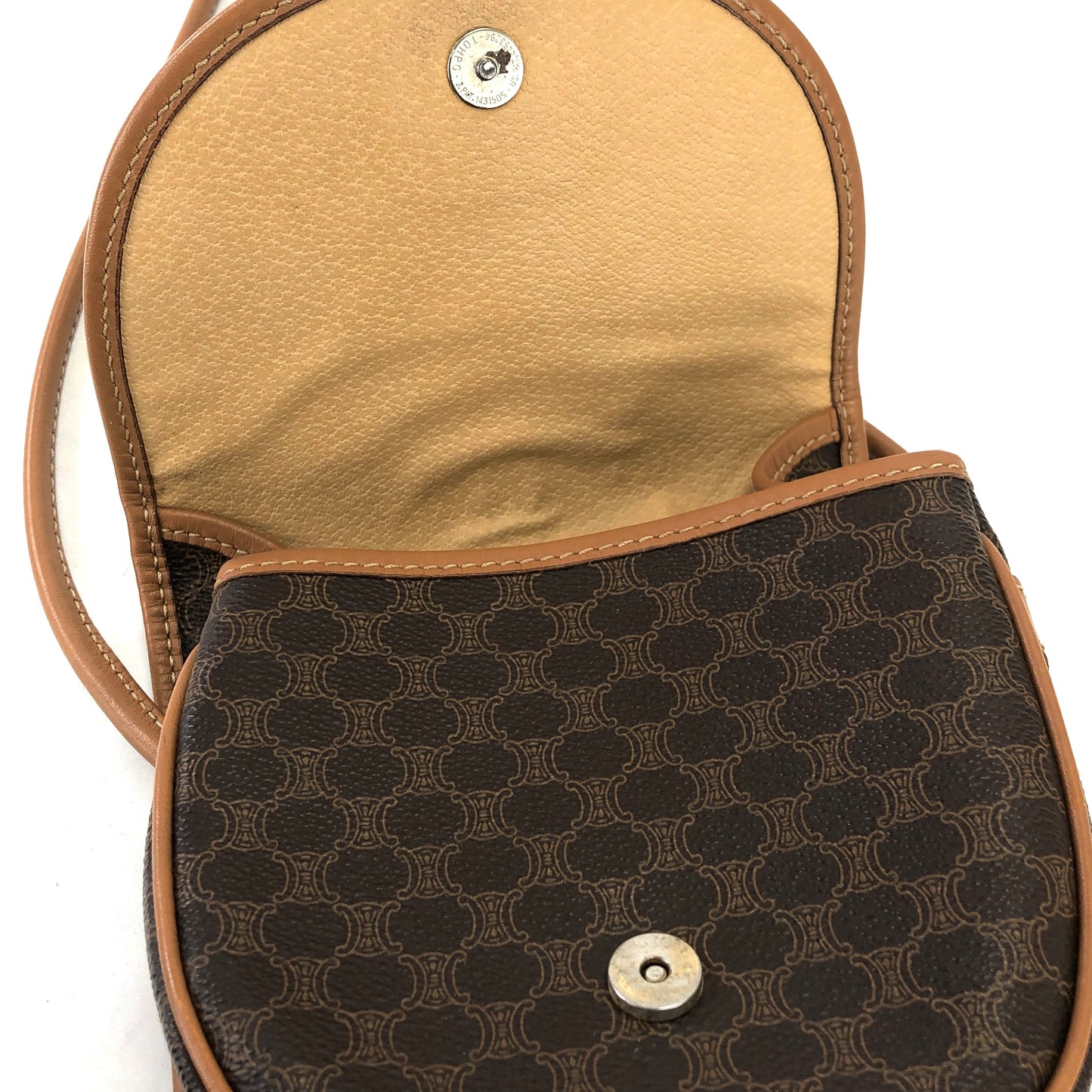 CELINE Macadam Blason Logo Round Macadam PVC Leather Small Shoulder bag Brown Vintage uvtx7g