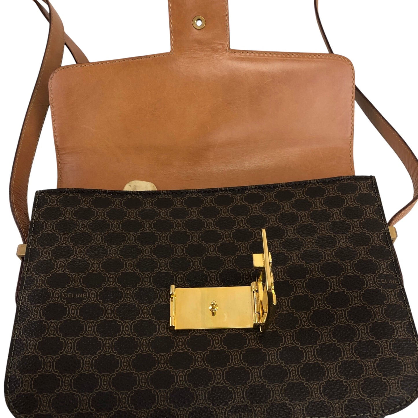 CELINE Macadam Horse Carriage Shoulder bag Brown Vintage dccdnx