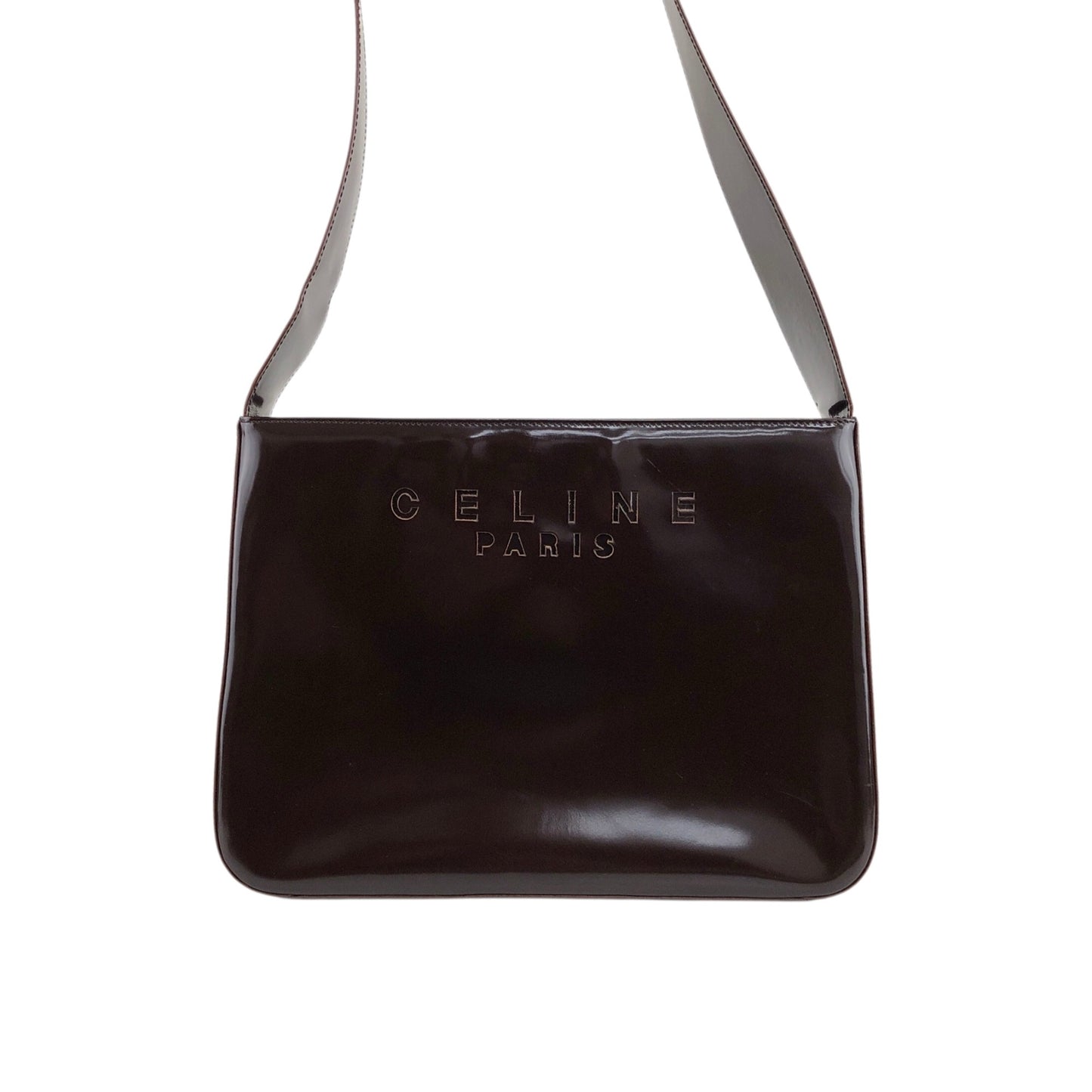 CELINE Logo Embossed Shoulder bag Brown Vintage e4mff8