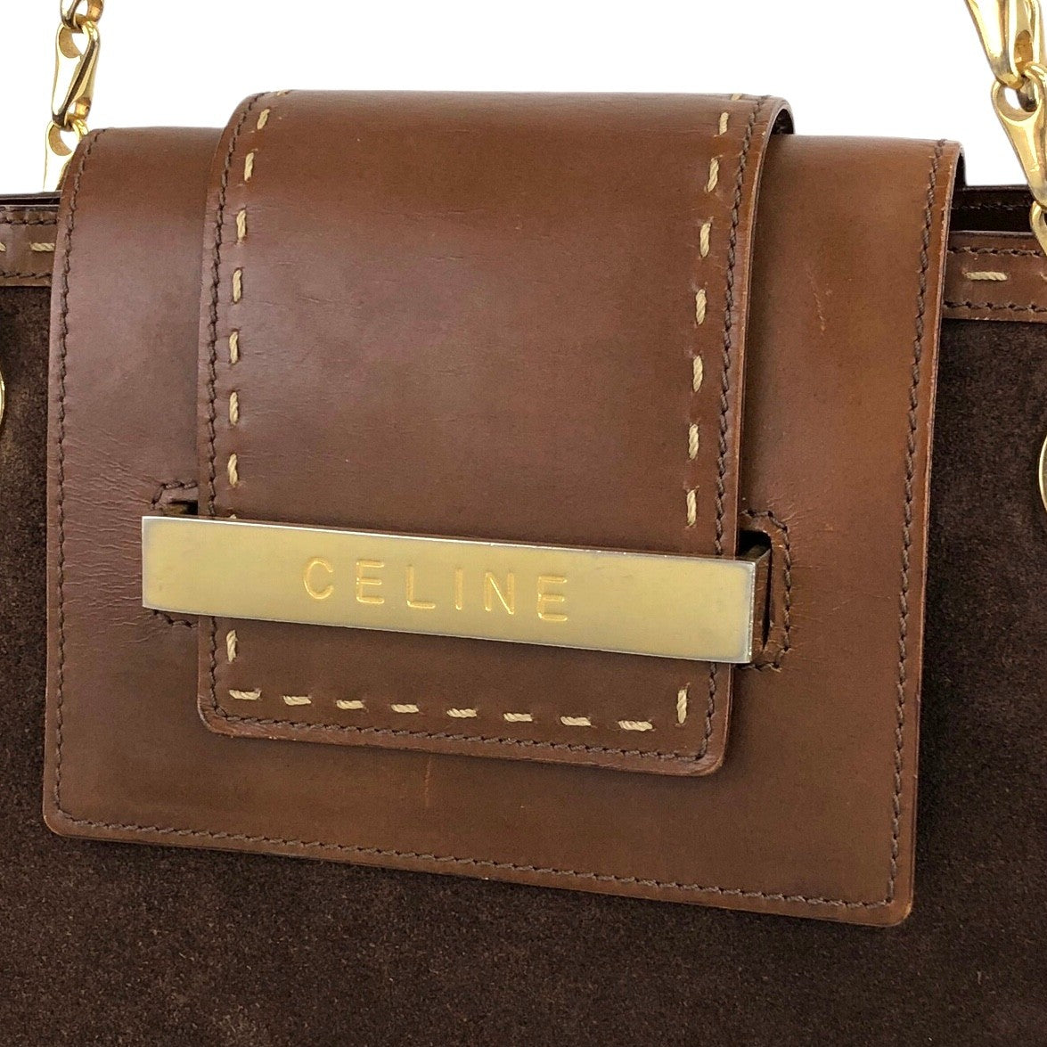 CELINE Logo Handbag Shoulder bag Brown Vintage mc6jsa