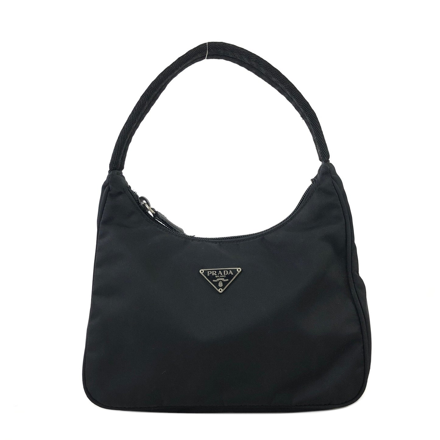 PRADA 三角形標誌尼龍手提包 Hobobag 黑色復古 df2ij3