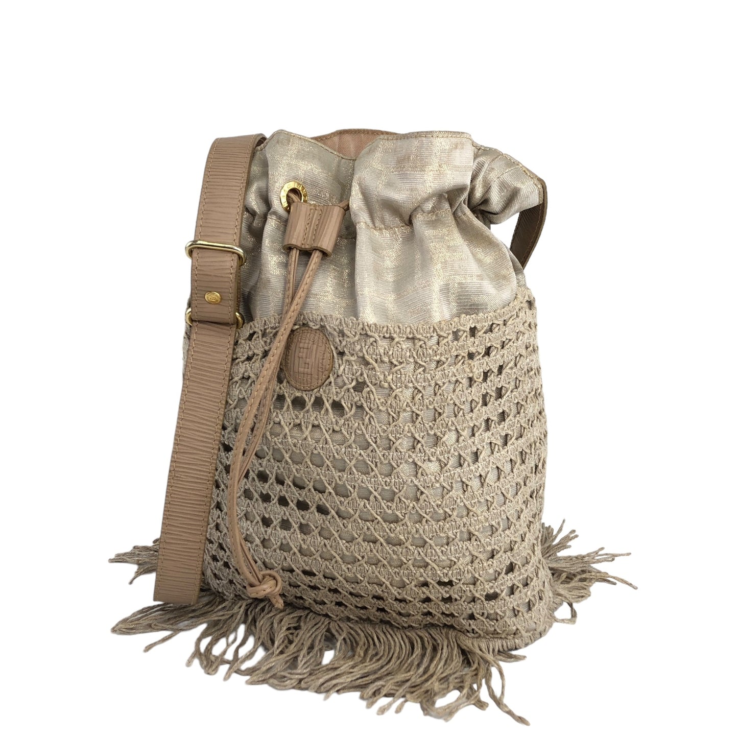 FENDI Zucca Drawstring Shoulder bag Beige Vintage p8rb6m