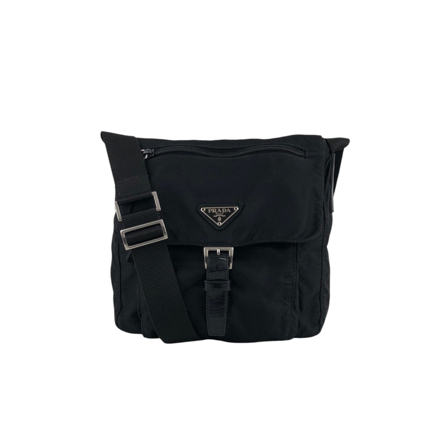PRADA Triangle Logo Front Buckle Shoulder bag Black Vintage sx8cnr