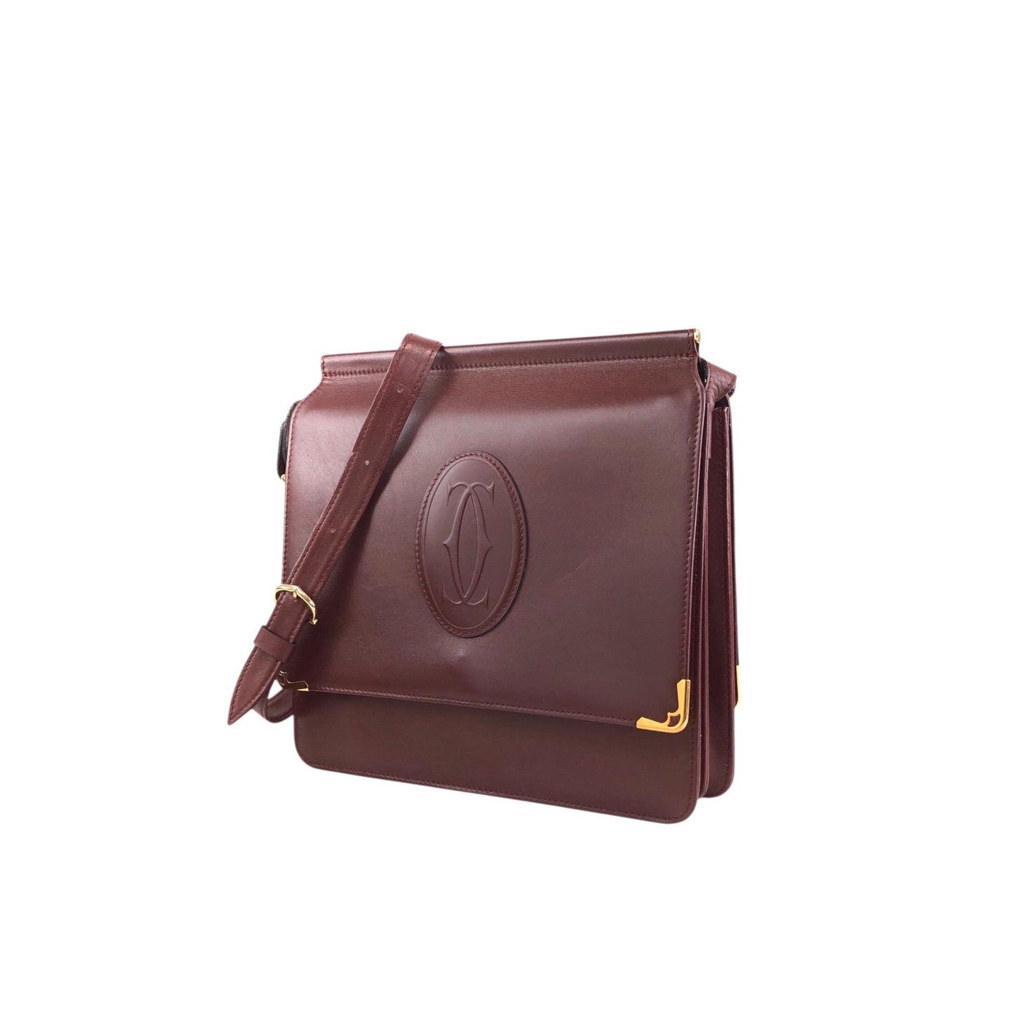 Cartier Logo Embossed Flap Shoulder bag Bordeaux Vintage hydpbp