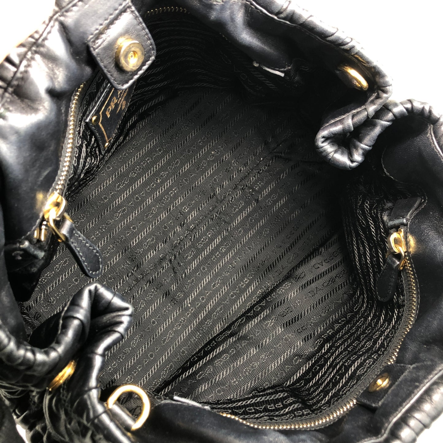 PRADA Ribbon Motif Two-way Handbag Shoulder bag Black Vintage hfsinw
