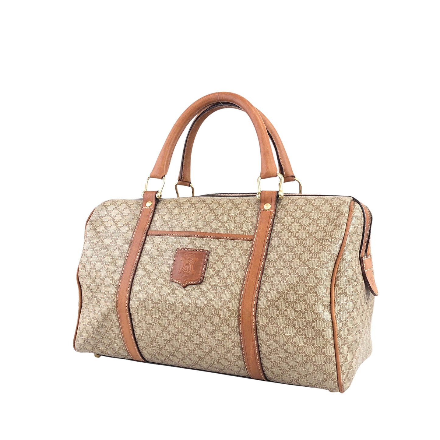 CELINE Macadam Blason Handbag Boston bag Beige Vintage ud4tv5