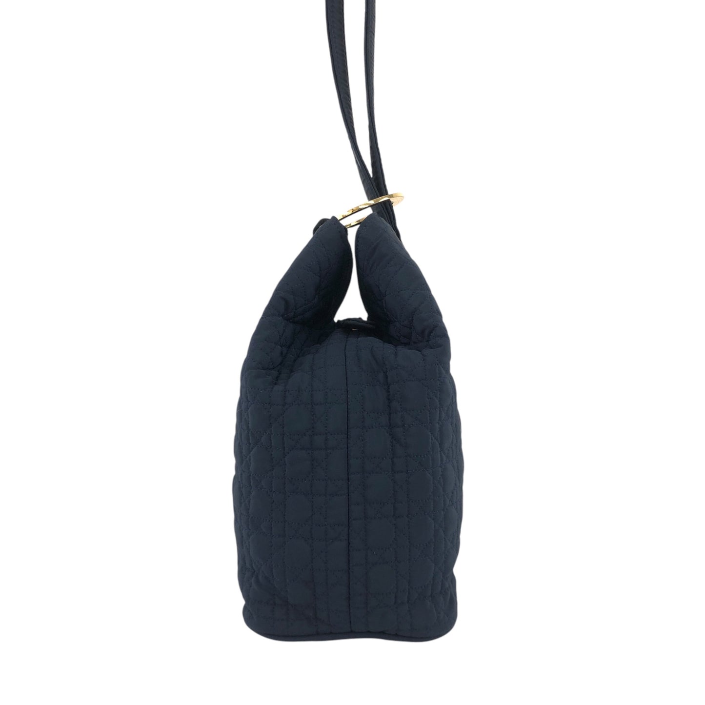 Christian Dior Cannage Logo Charm 抽繩肩背包 黑色 復古 i5e87z