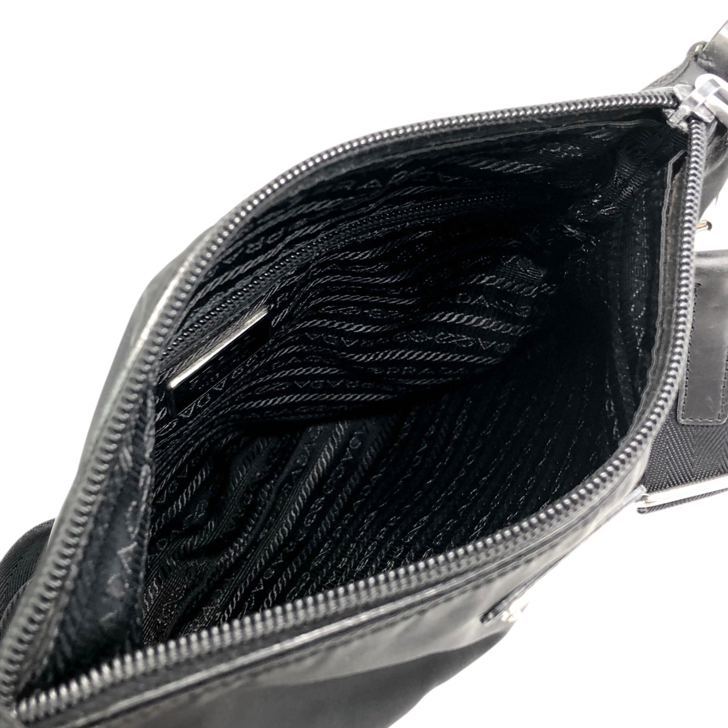 PRADA Tessuto Triangle Logo Front Pocket Shoulder bag Black Vintage viexpn