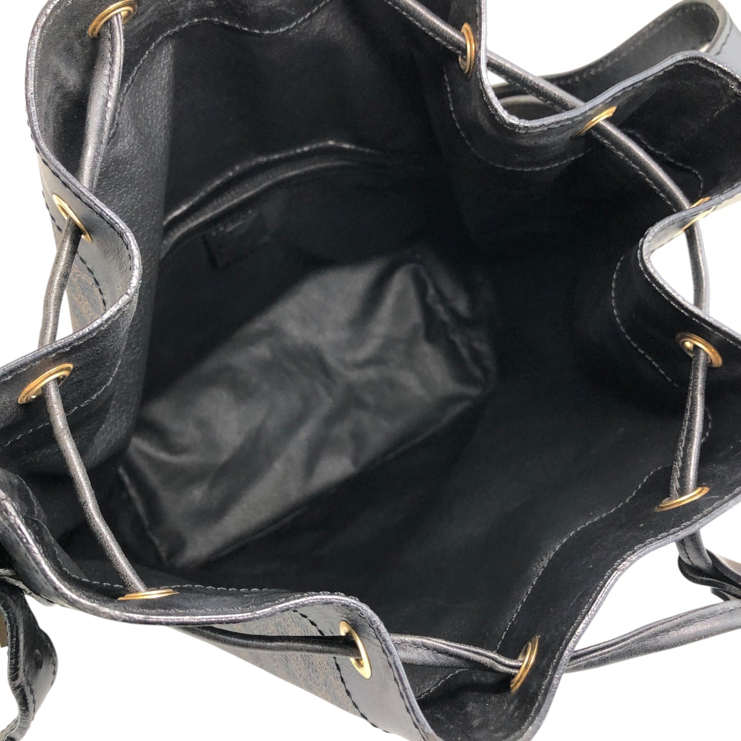 CELINE Macadam Blason Drawstring Shoulder bag Black Vintage x5e8fx