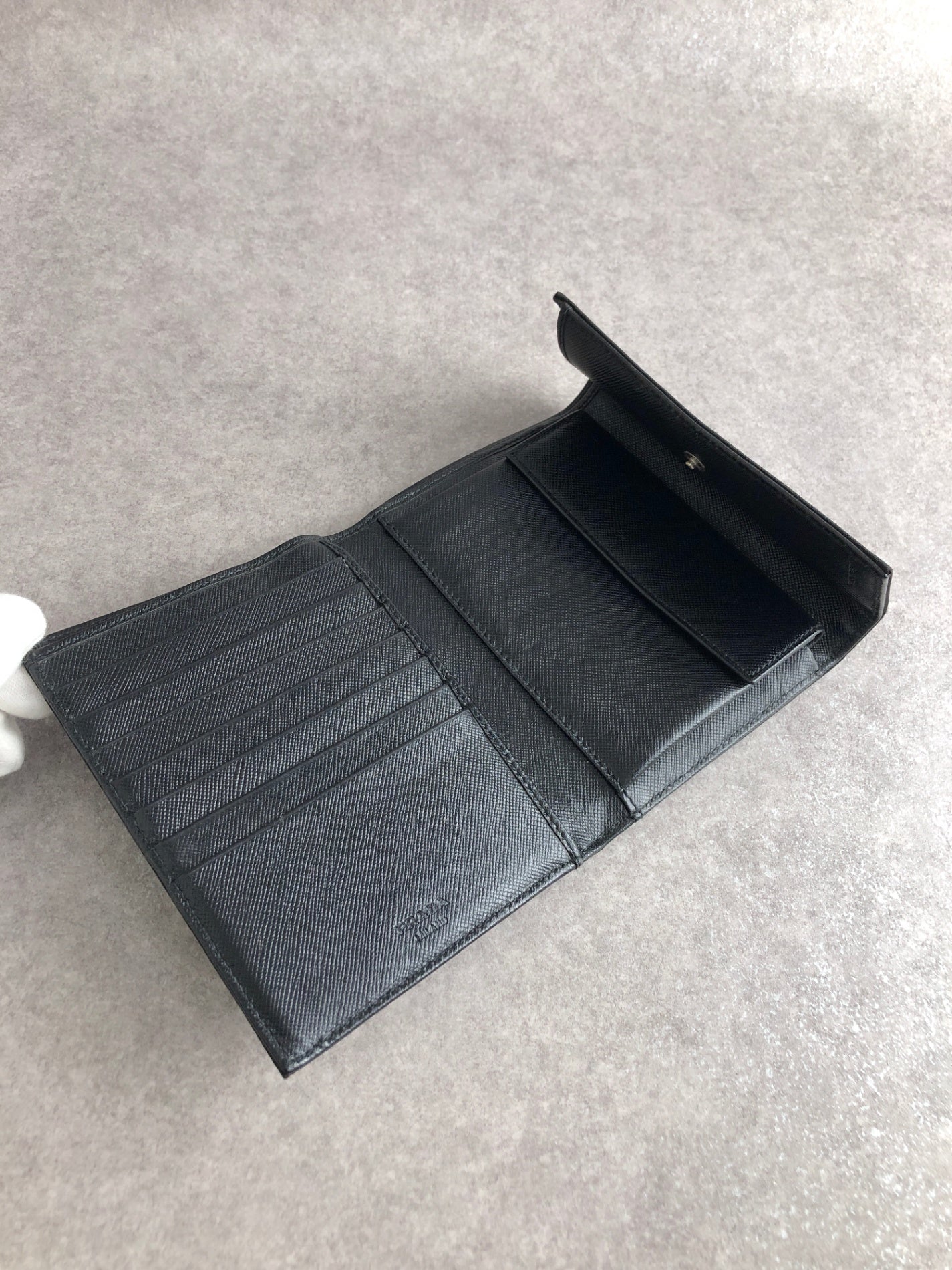 PRADA Triangle Logo Folded Wallet Black Vintage s2heh6