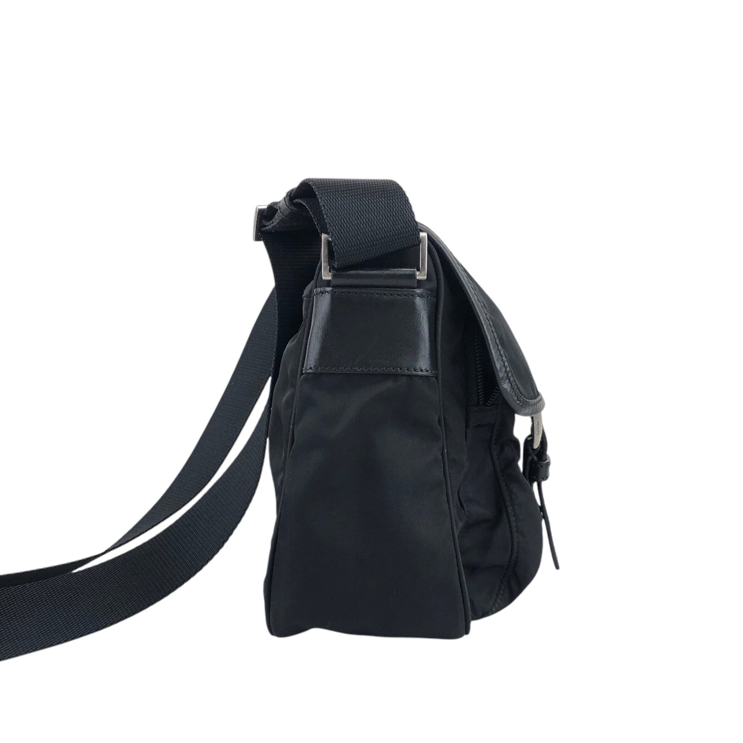 PRADA Triangle Logo Front Buckle Shoulder bag Black Vintage bshy4h