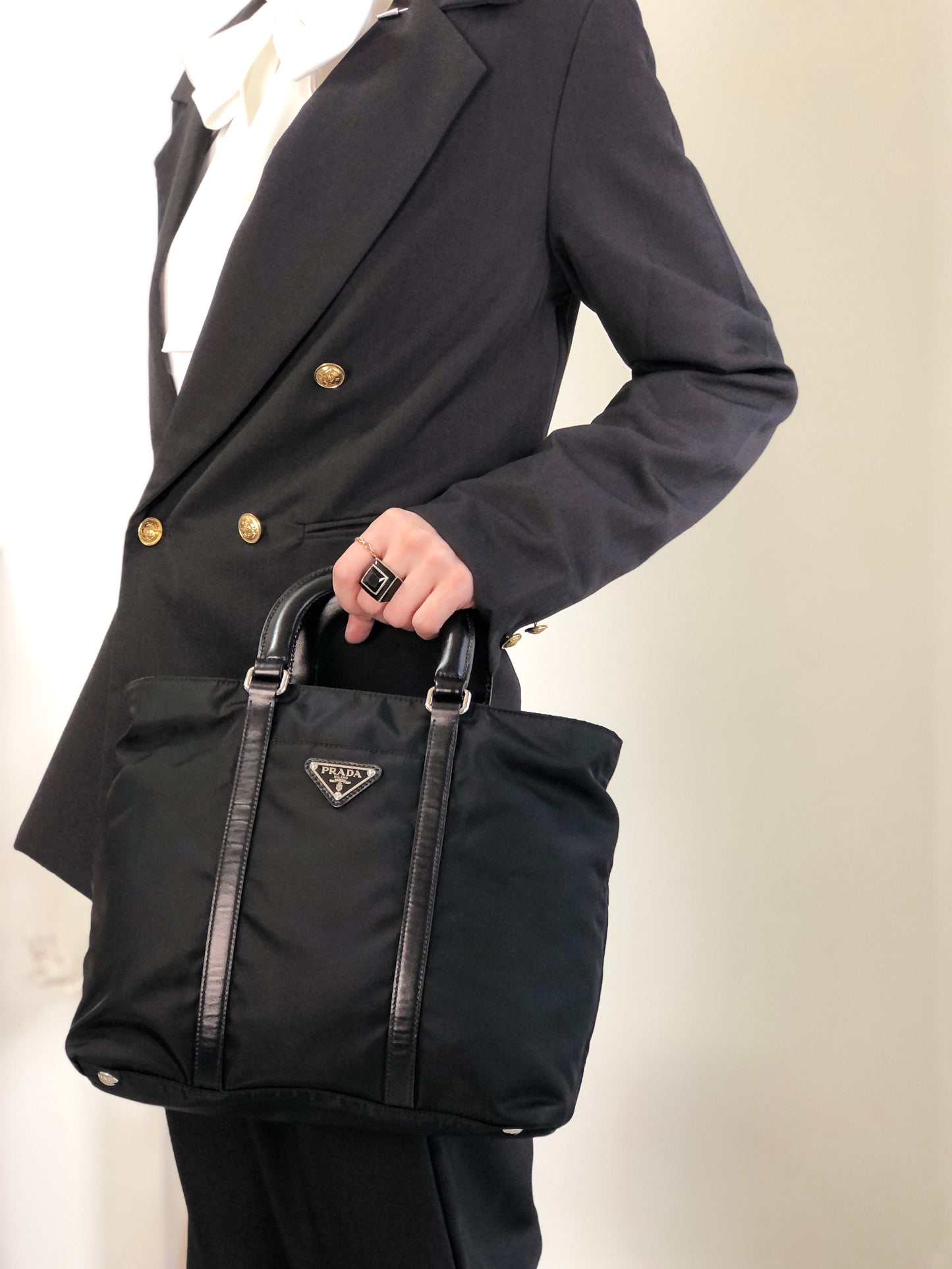 PRADA Tessuto Triangle Logo Two-way Handbag Shoulder bag Black Vintage xd7tr6