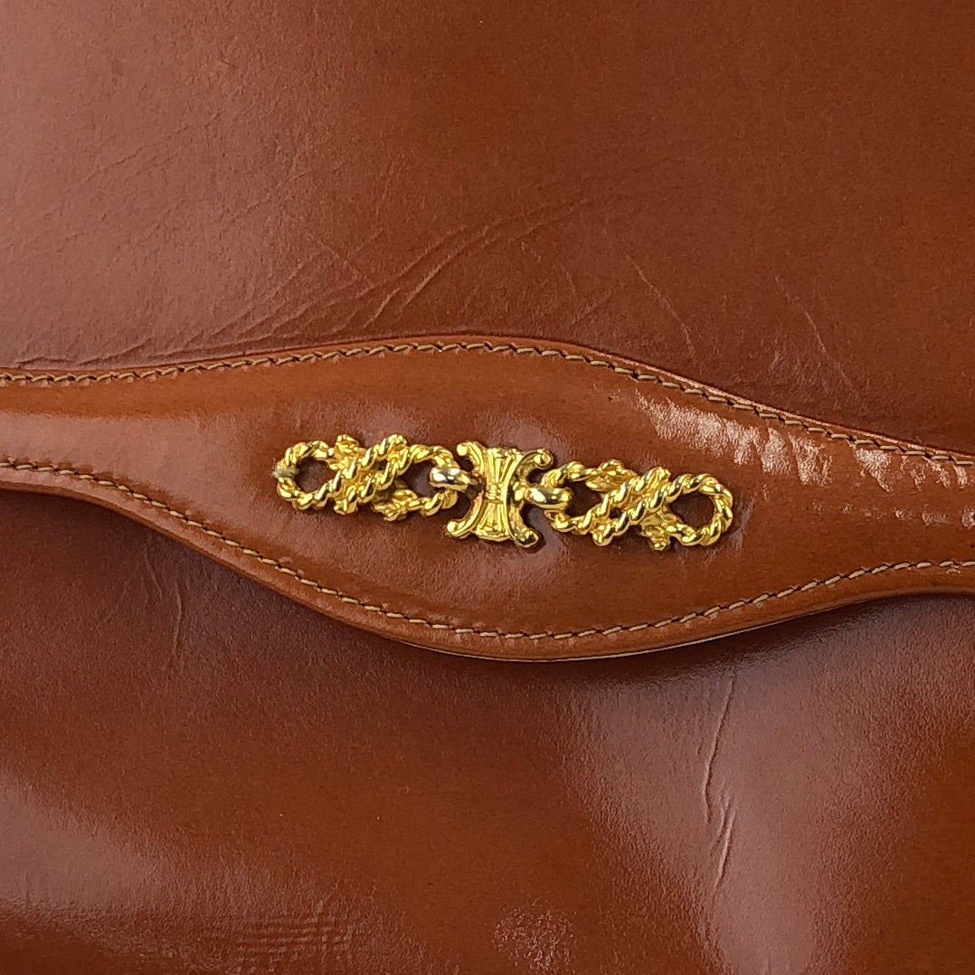 CELINE Triomphe Chain Leather Shoulder bag Brown Vintage tbugmc