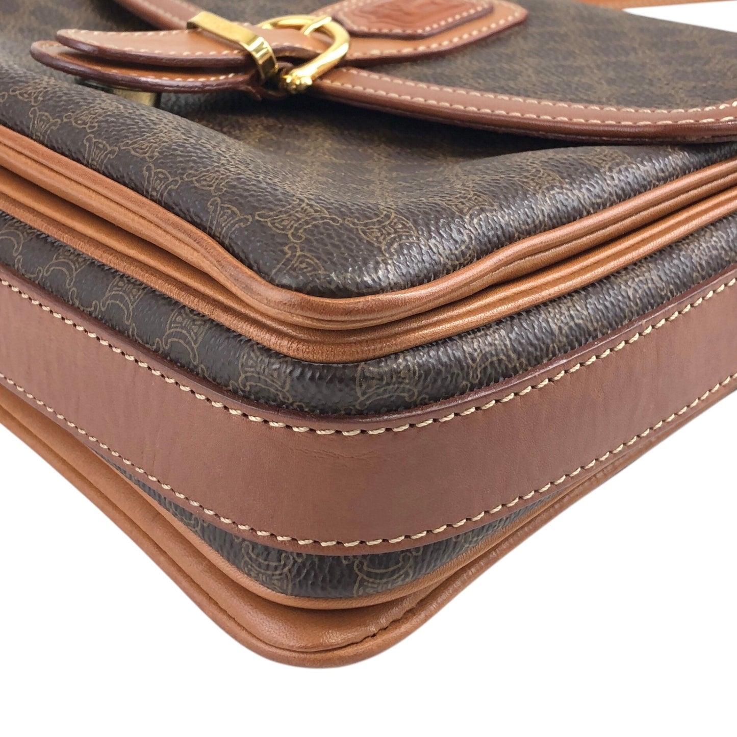 CELINE Macadam Blason Front Buckle Shoulder bag Brown Vintage yanyh7