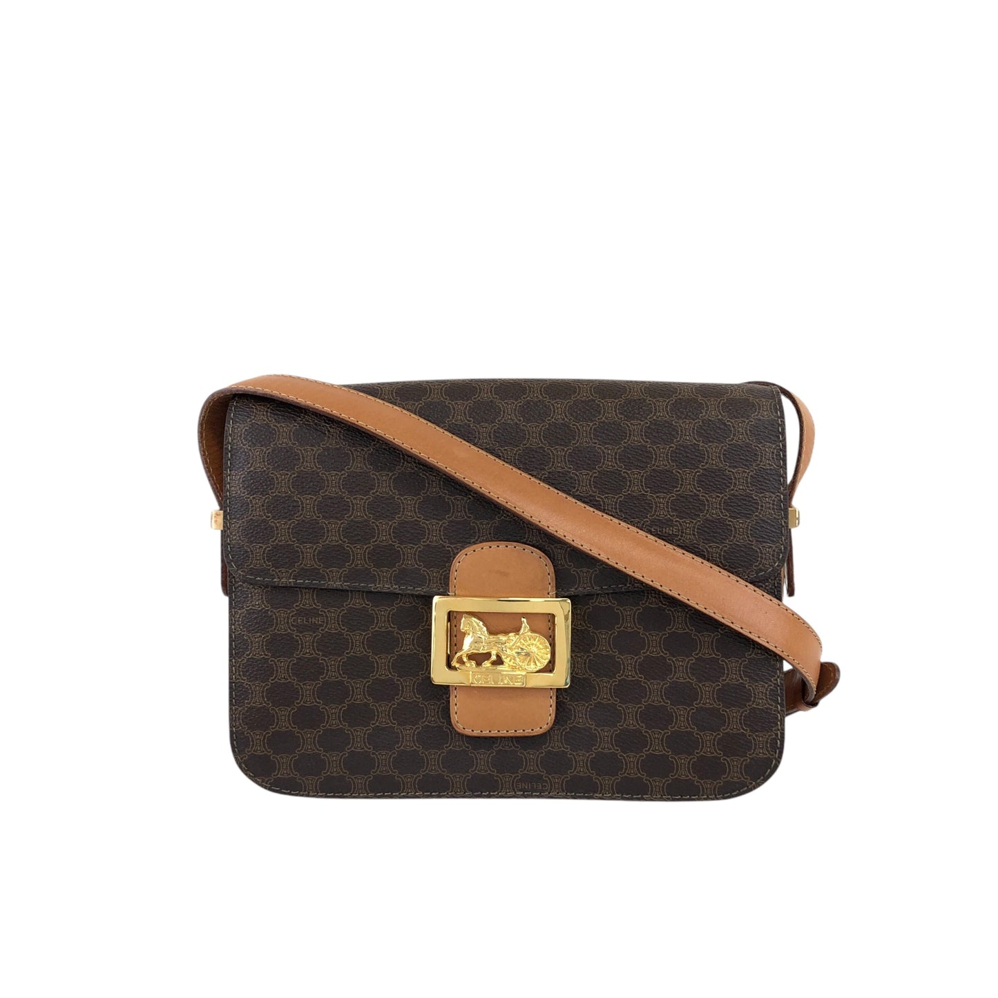 CELINE Macadam Horse Carriage Shoulder bag Brown Vintage dccdnx