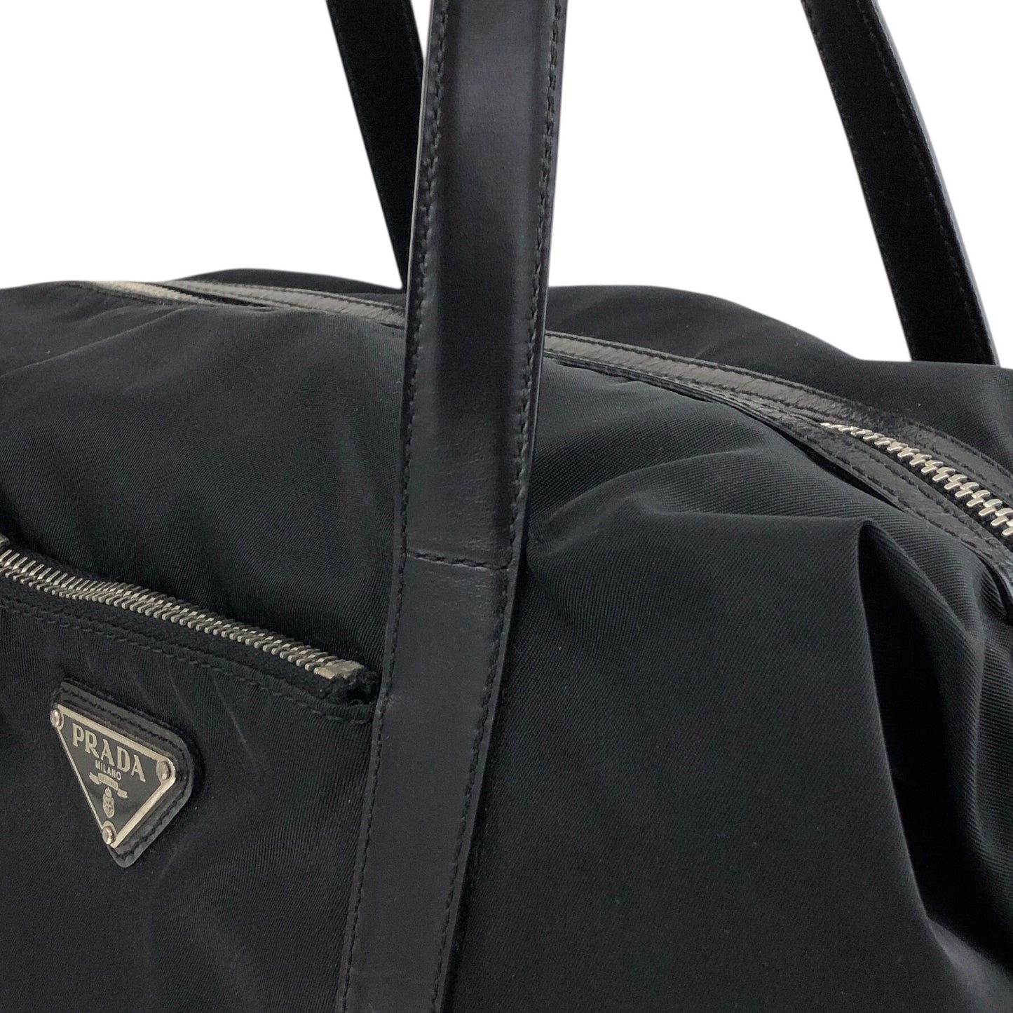 PRADA Tessuto Triangle Logo Small Boston bag Handbag Black Vintage kg2zxs