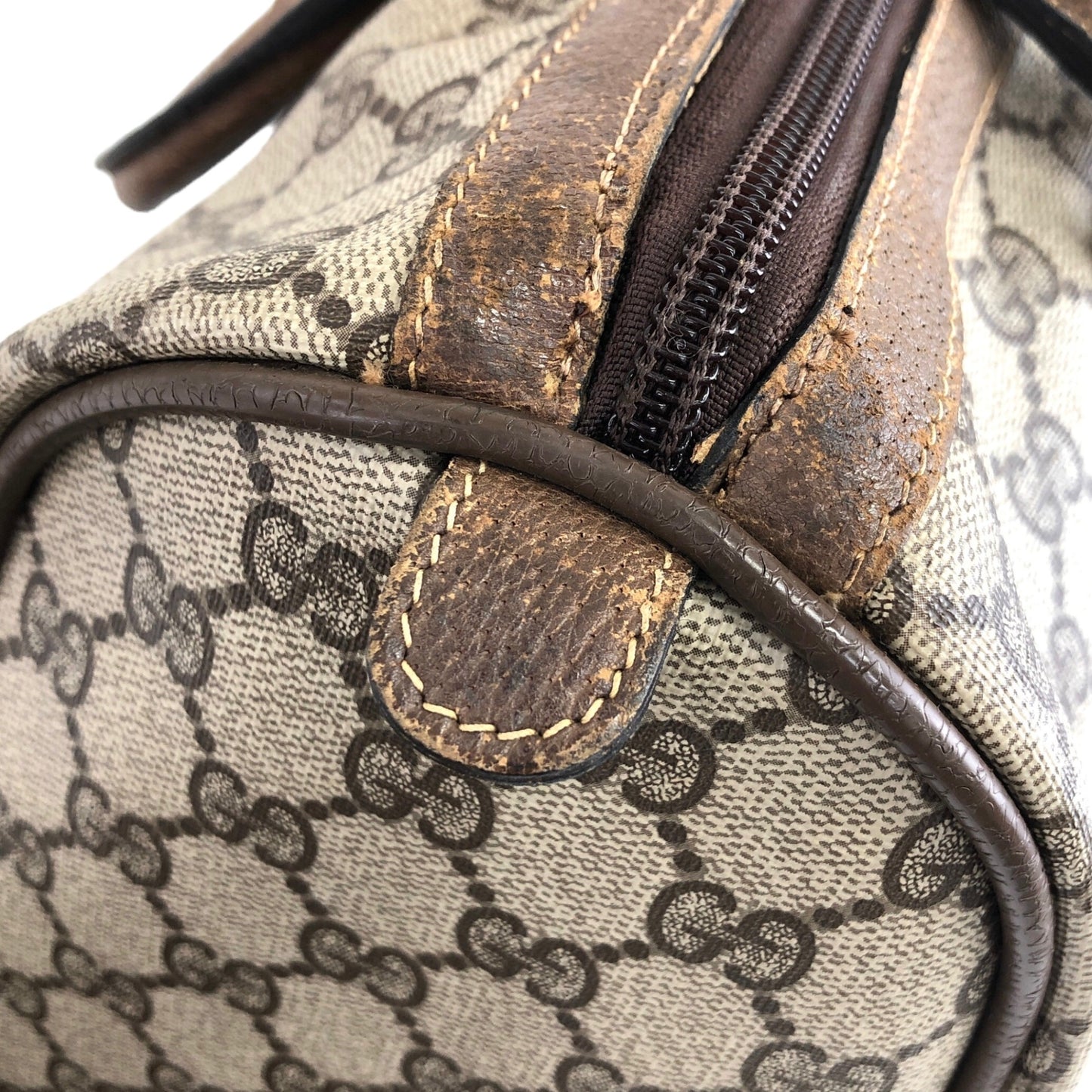 GUCCI GG 圖案雪莉線波士頓包手提包棕色復古 7mmabp