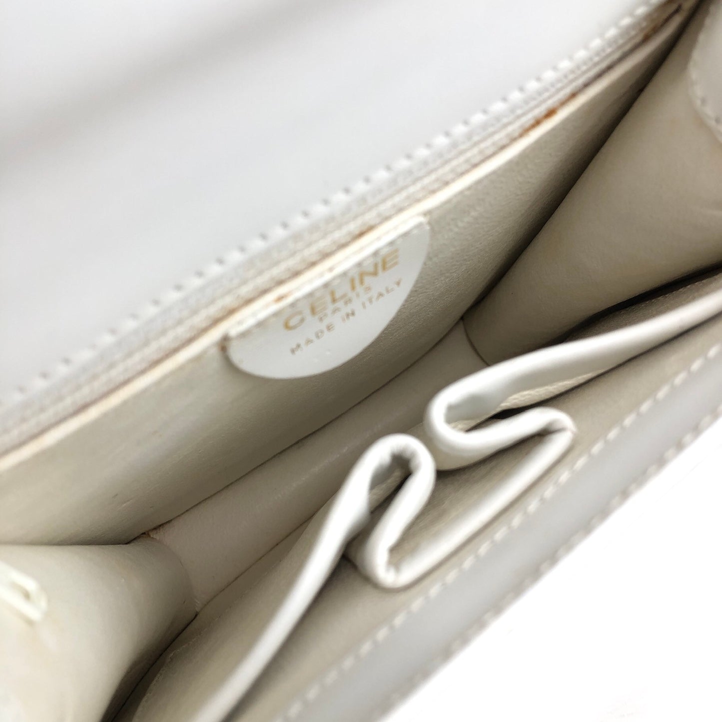 CELINE Triomphe Top Handle Handbag White Vintage 33tdem
