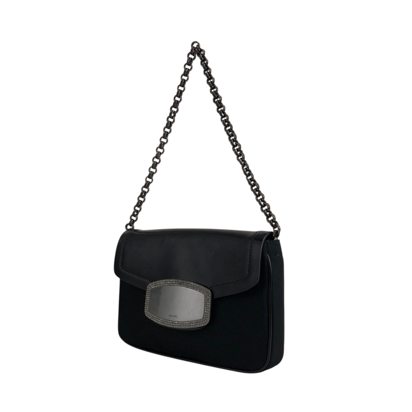 PRADA Logo Rhinestone Chain Handbags Black Vintage y8bzmh