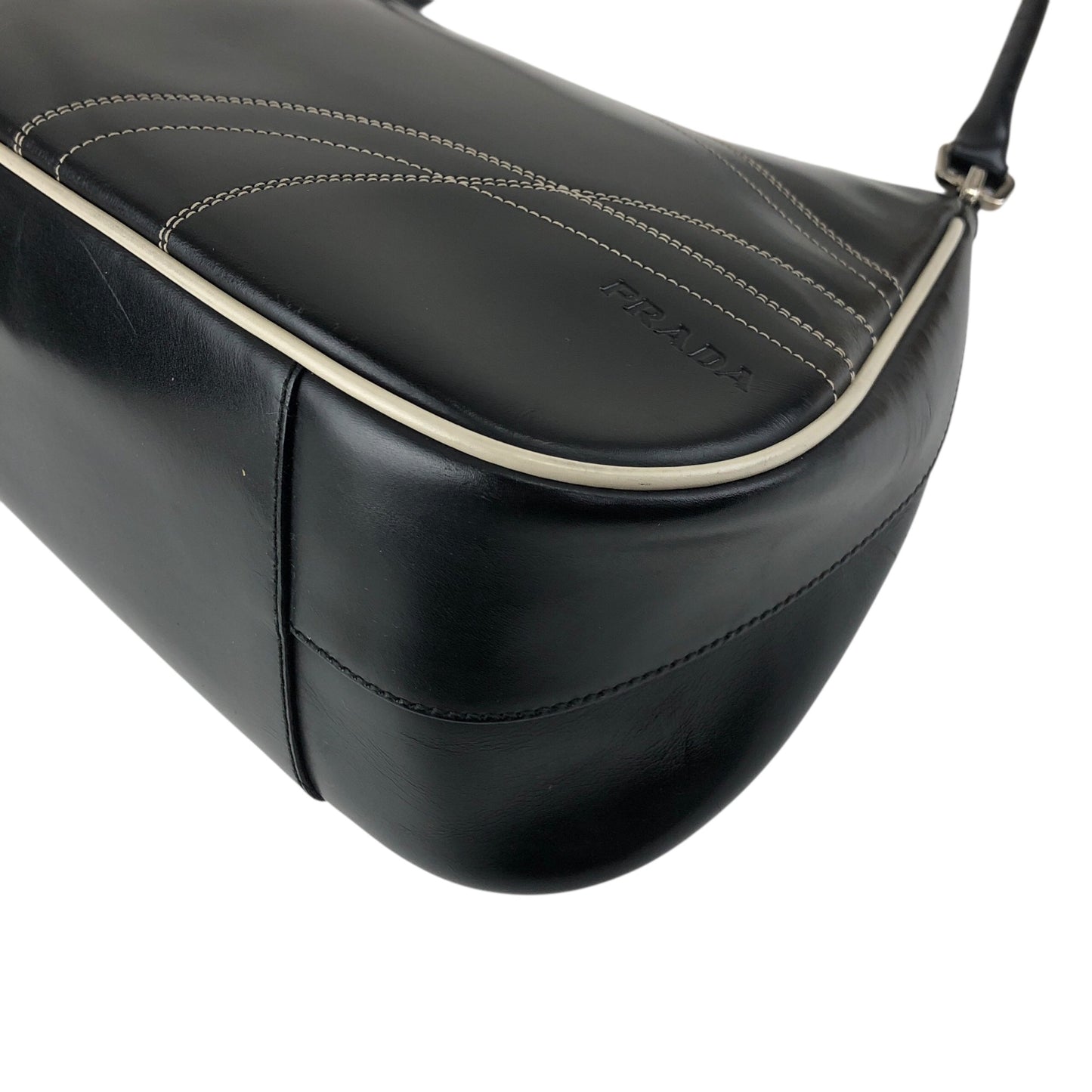 PRADA Stitch Shoulder bag Hobobag Black Vintage tfesrt