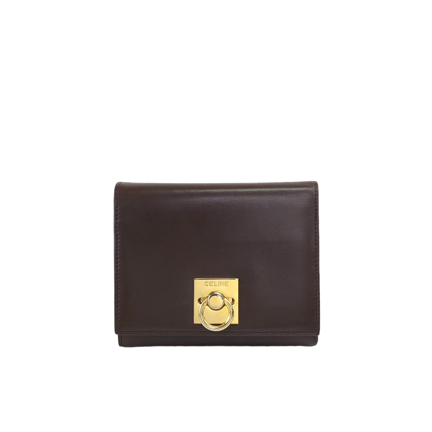 CELINE Gancini Trifold Wallet Brown Vintage 5ijktw