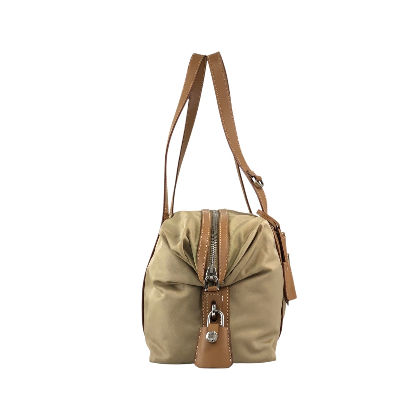 PRADA Tessuto Triangle Logo Small Boston bag Handbag Beige Vintage ib6juf