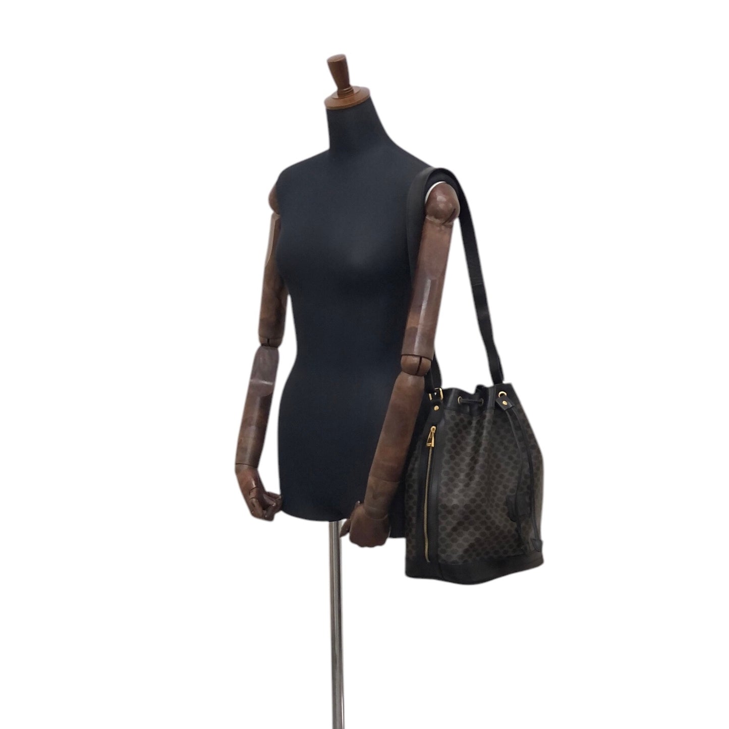 CELINE Macadam Blason Drawstring Shoulder bag Black Vintage x5e8fx