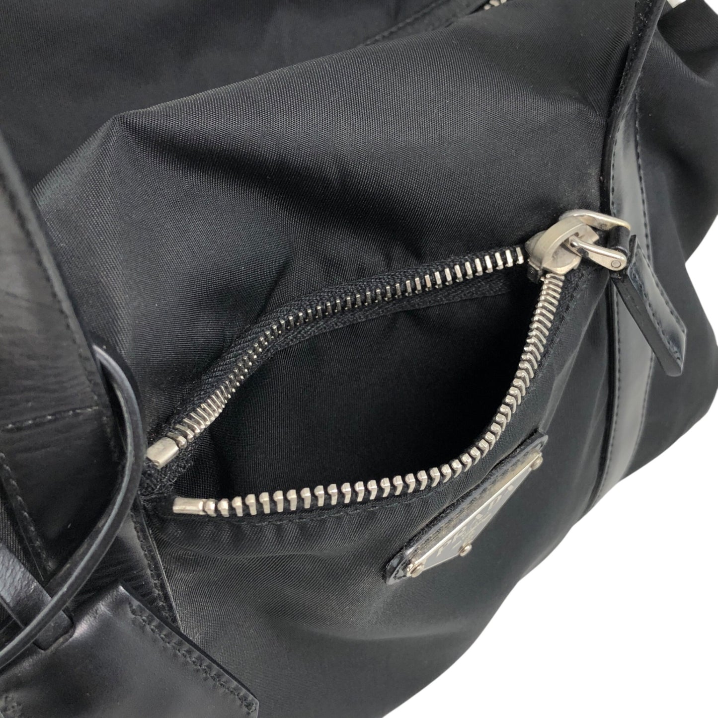 PRADA Tessuto Triangle Logo Small Boston bag Handbag Black Vintage kg2zxs