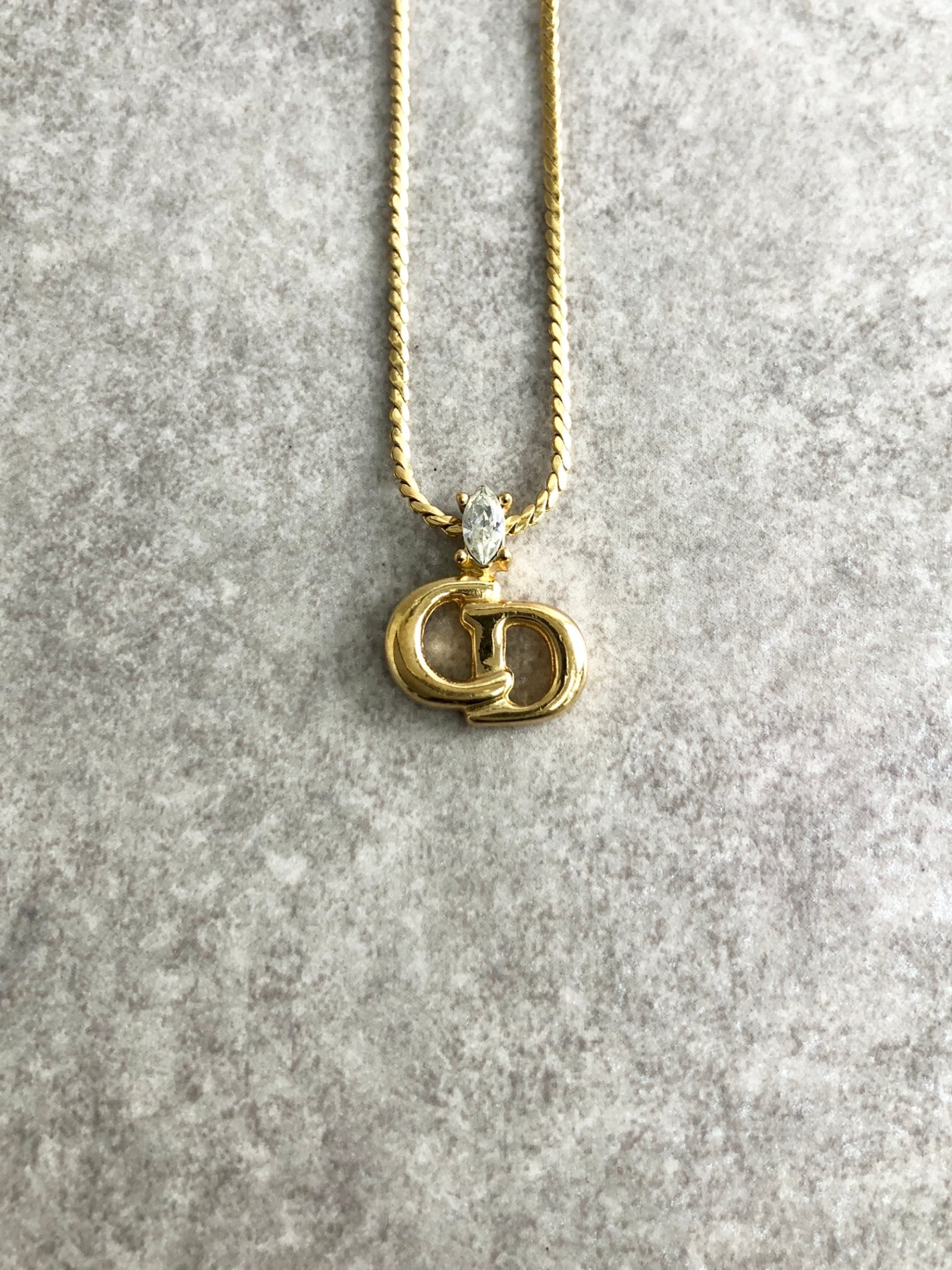 Christian Dior CD Logo Necklace Gold Vintage npfgyd