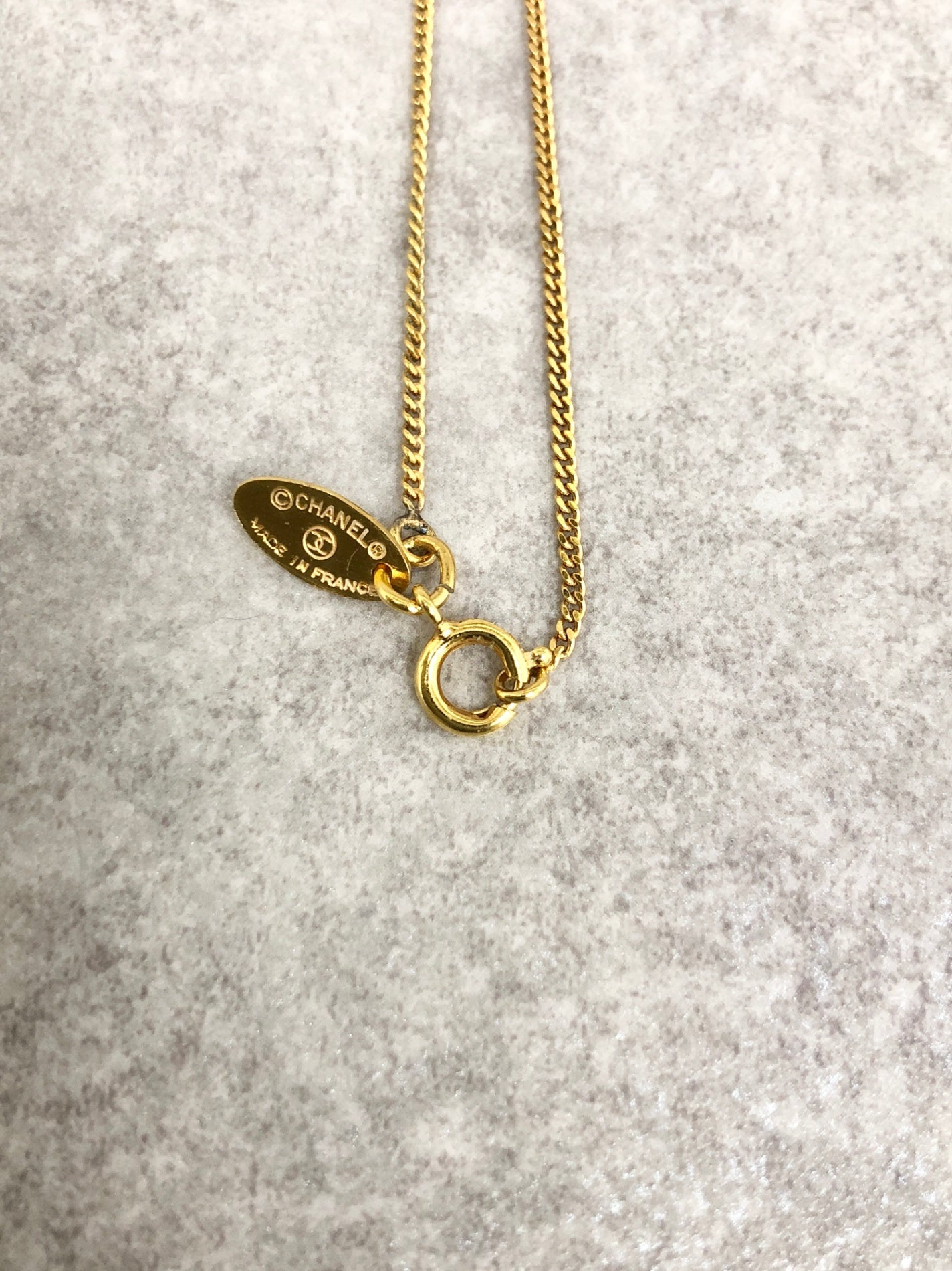 CHANEL Coco Mark Stone Necklace Gold Vintage zy3zit