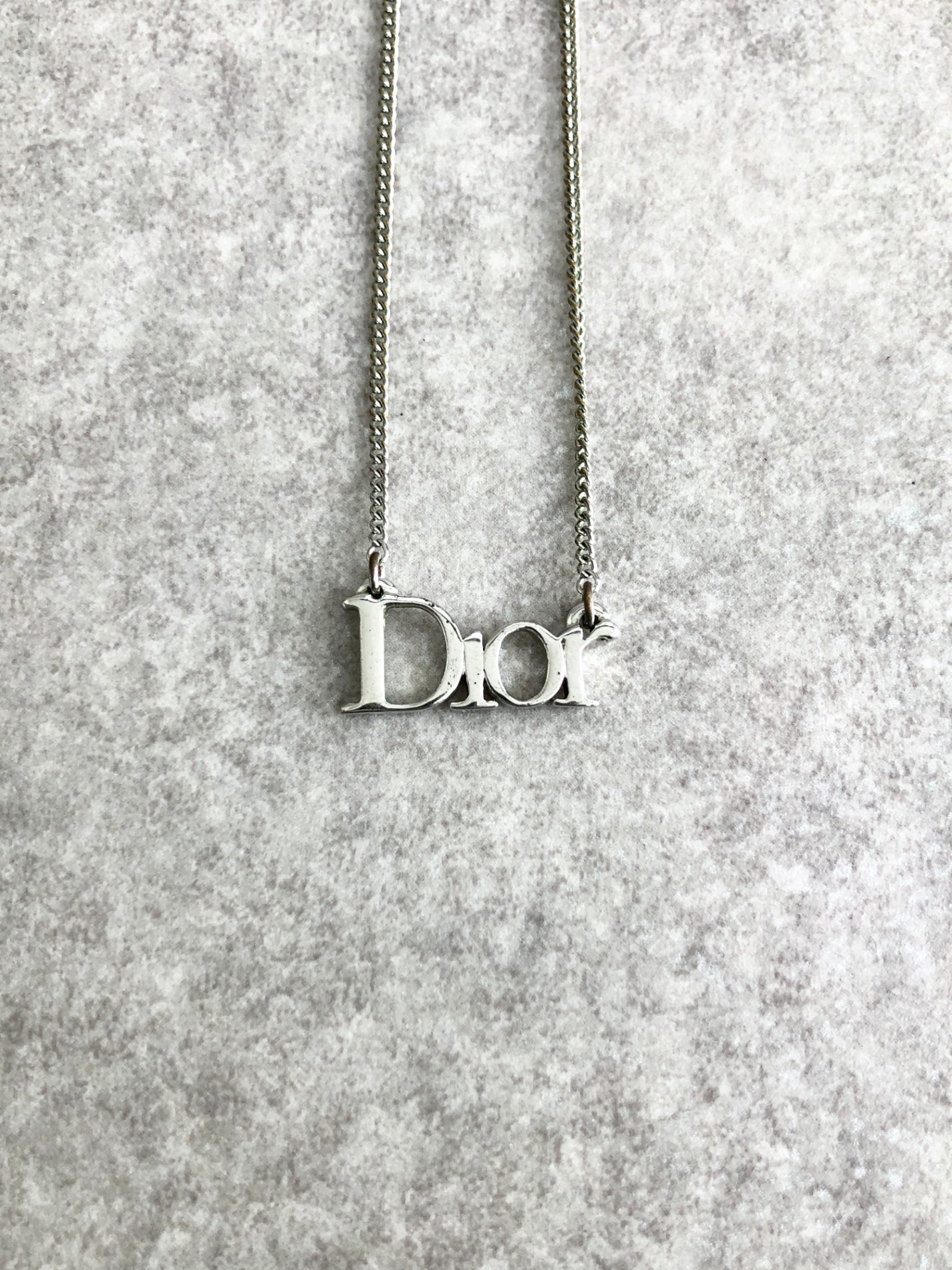 Christian Dior Logo Necklace Silver Vintage ymmgg4