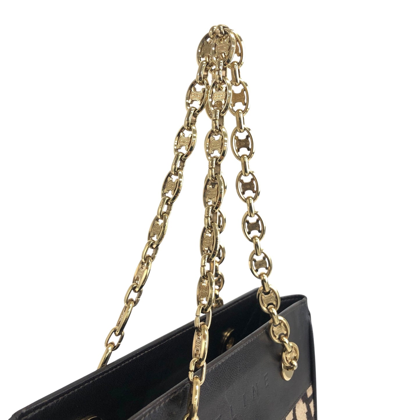 CELINE Logo Embroidery Chain Handbag Brown Vintage 88vc8f