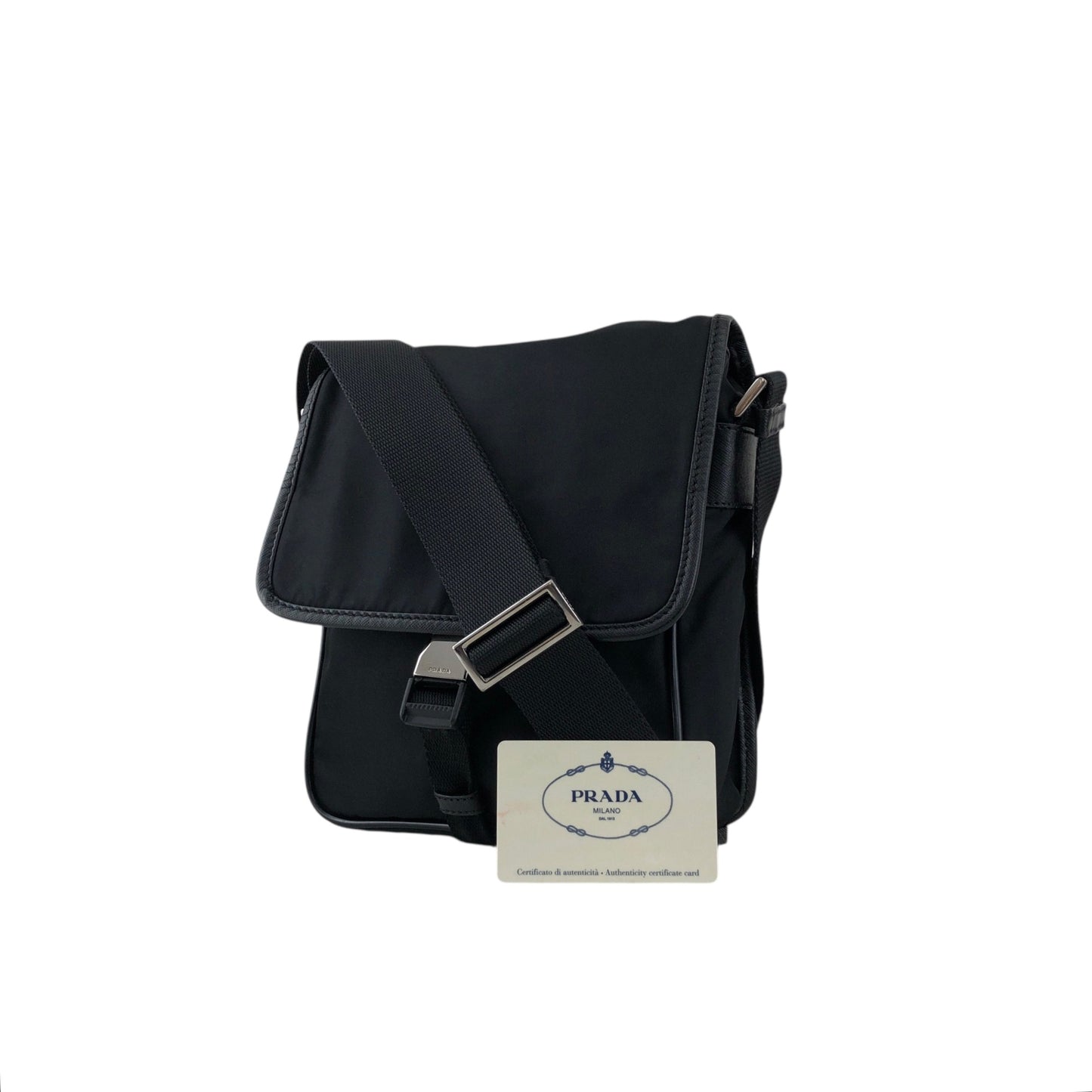 PRADA Tessuto Triangle Logo Front Buckle Shoulder bag Black Vintage 78def6