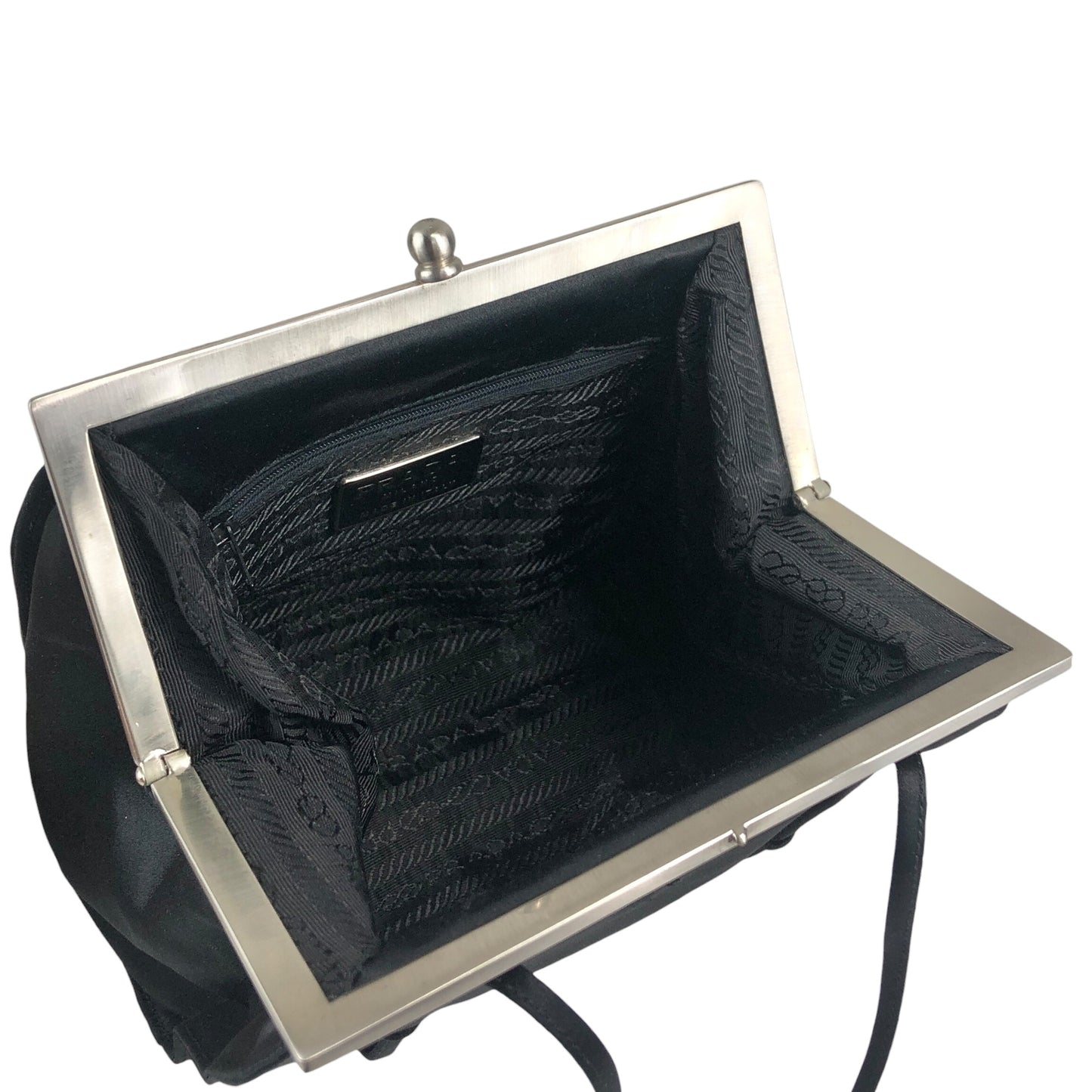 PRADA Logo Metal Clasp Small Handbag Black Vintage sh35vg