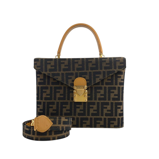 FENDI Zucca Two-way Handbag Shoulder bag Brown Vintage zxeb84