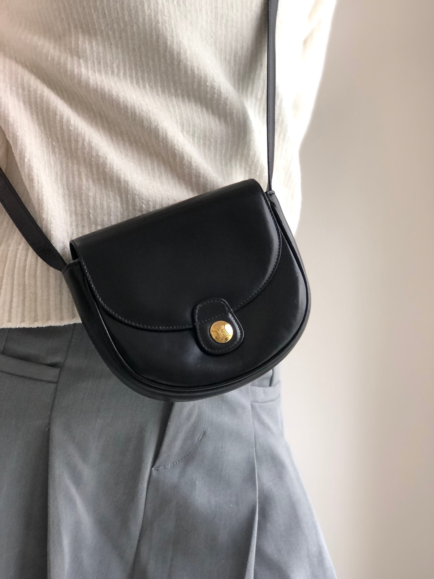 CELINE Blason Small Shoulder bag Black Vintage v56cia